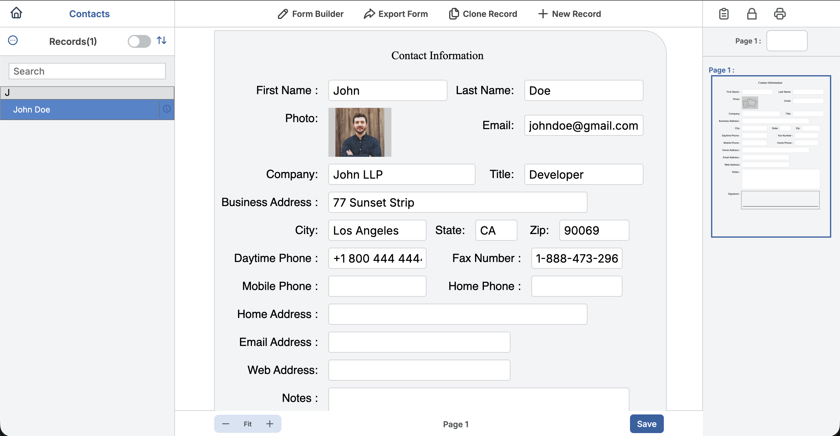 Fill out form and save