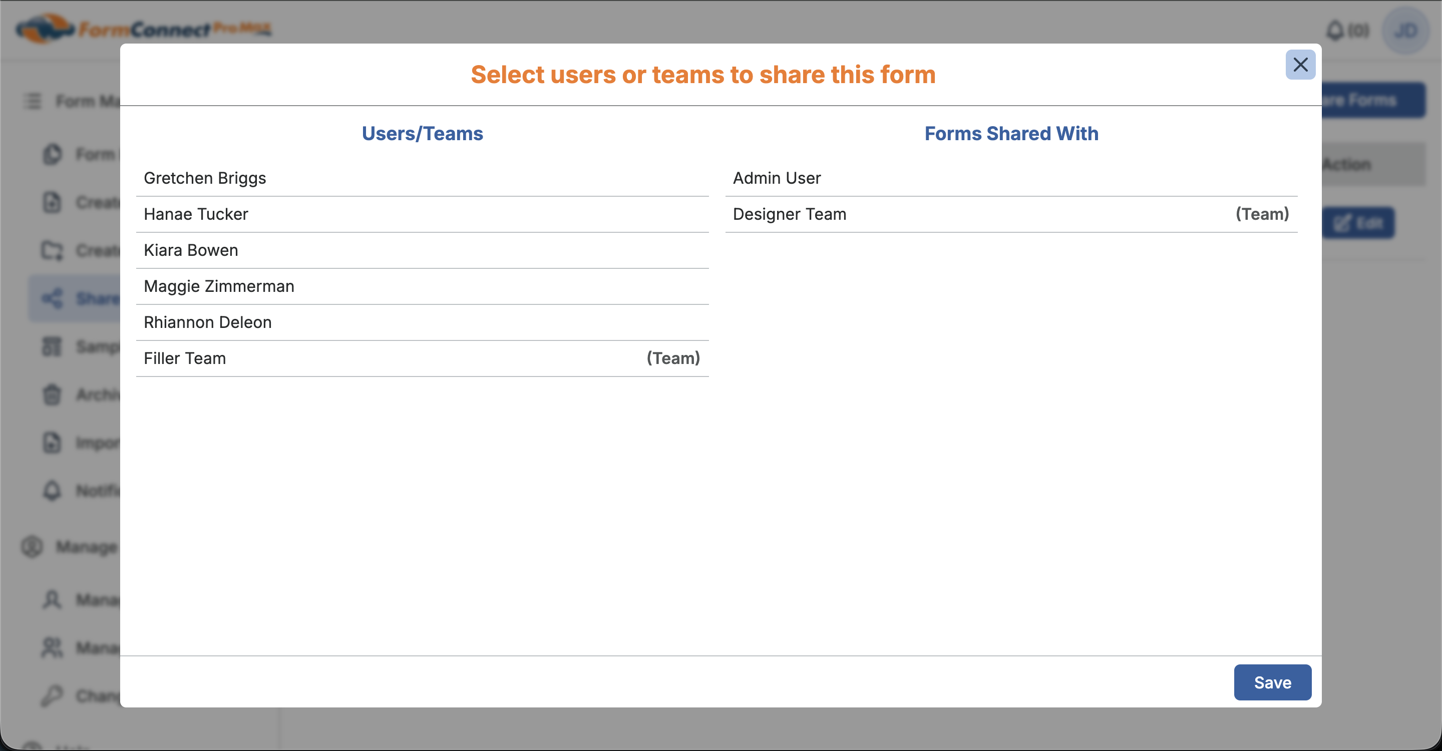 Share with Users/Team