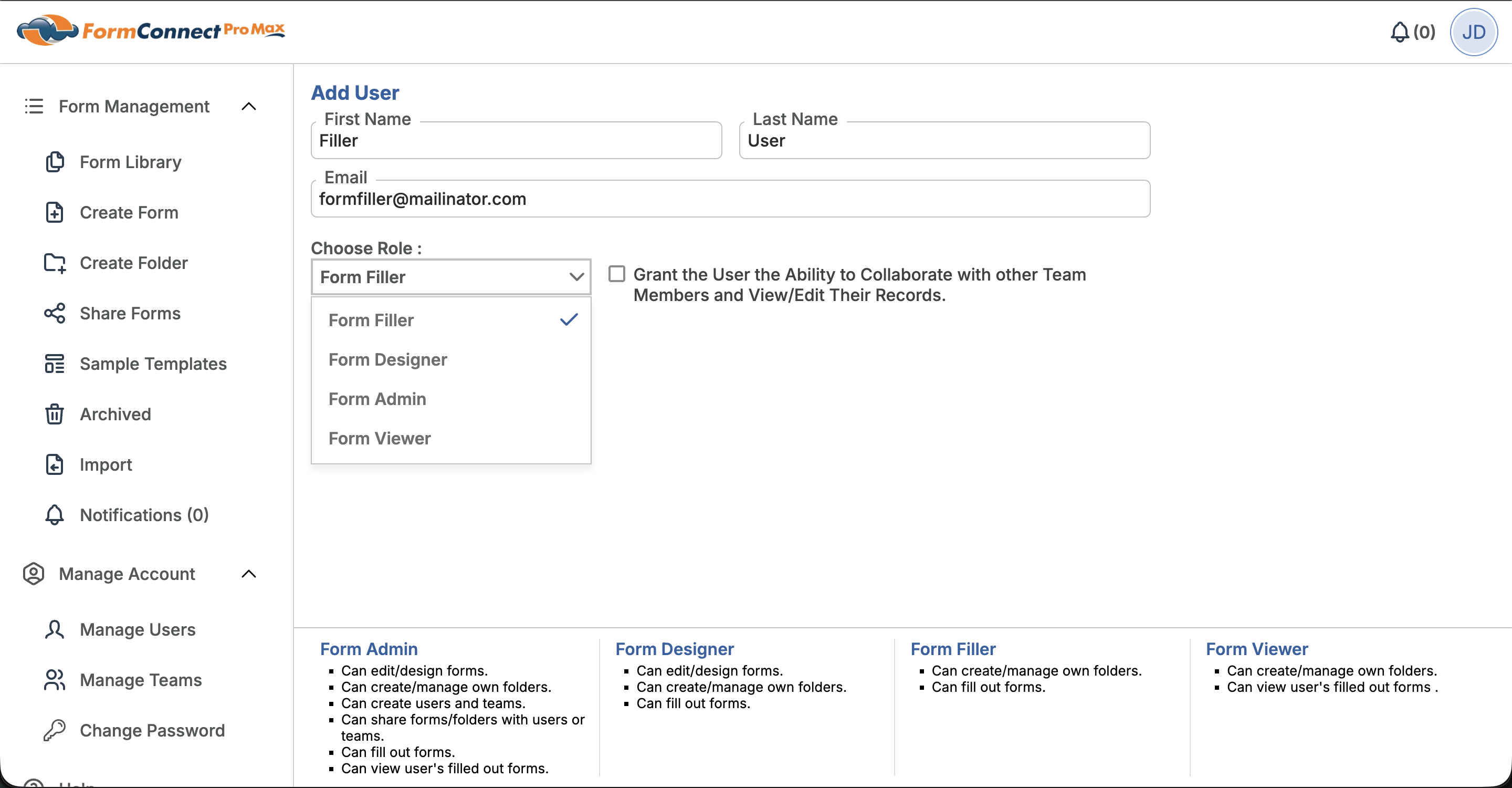 Select User Role